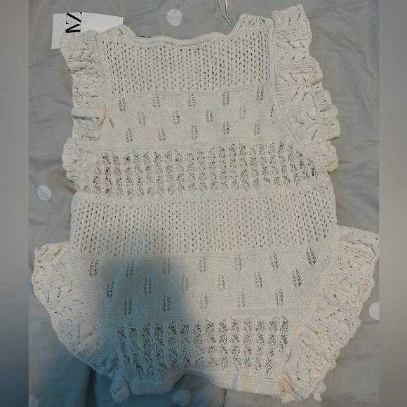 Zara Pointelle Ruffled Knit Top - Picture 8 of 9